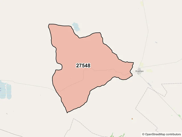 Mapa del código postal 27548, Ocampo, Coahuila de Zaragoza