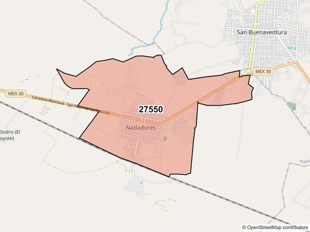 Mapa del código postal 27550, Nadadores, Coahuila de Zaragoza