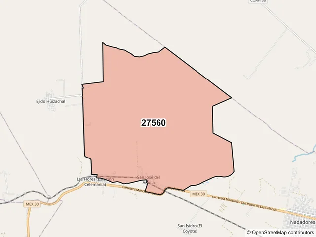 Mapa del código postal 27560, Nadadores, Coahuila de Zaragoza