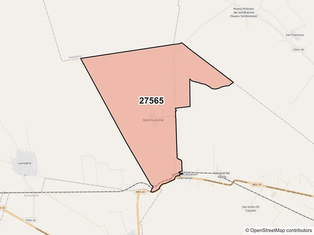 Mapa del código postal 27565, Nadadores, Coahuila de Zaragoza
