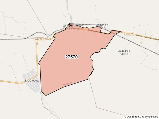 Mapa del código postal 27570, Nadadores, Coahuila de Zaragoza