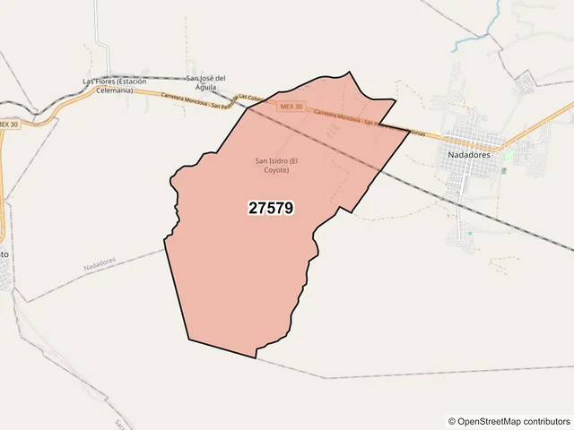 Mapa del código postal 27579, Nadadores, Coahuila de Zaragoza