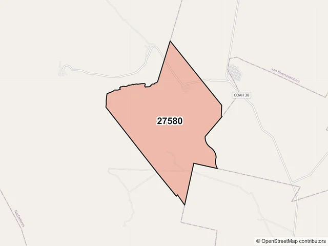 Mapa del código postal 27580, Nadadores, Coahuila de Zaragoza
