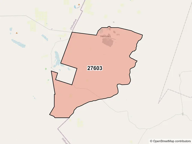 Mapa del código postal 27603, Sierra Mojada, Coahuila de Zaragoza