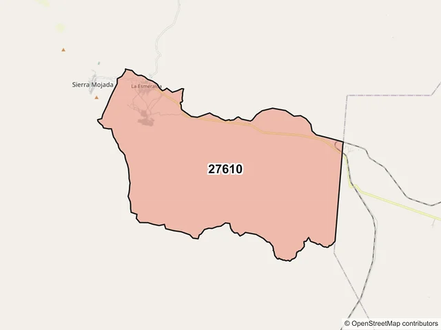 Mapa del código postal 27610, Sierra Mojada, Coahuila de Zaragoza