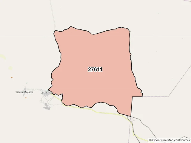 Mapa del código postal 27611, Sierra Mojada, Coahuila de Zaragoza