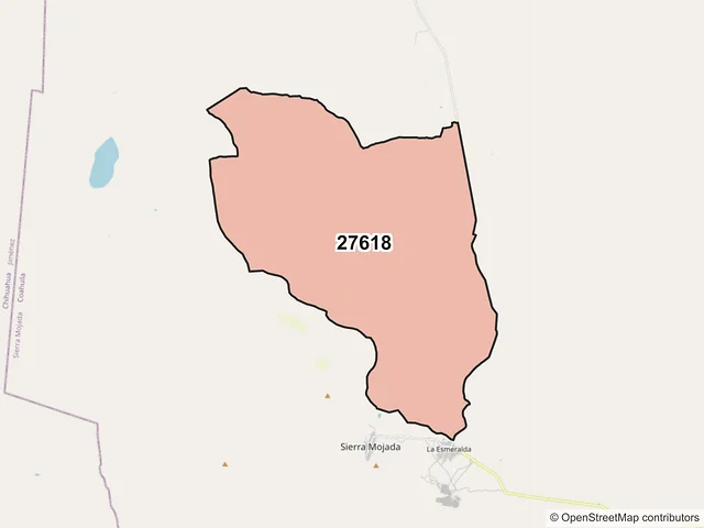 Mapa del código postal 27618, Sierra Mojada, Coahuila de Zaragoza