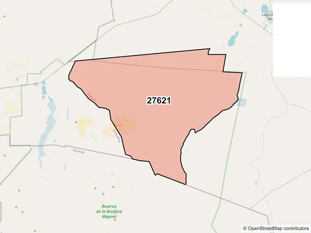 Mapa del código postal 27621, Sierra Mojada, Coahuila de Zaragoza