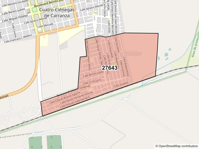 Mapa del código postal 27643, Cuatro Ciénegas, Coahuila de Zaragoza