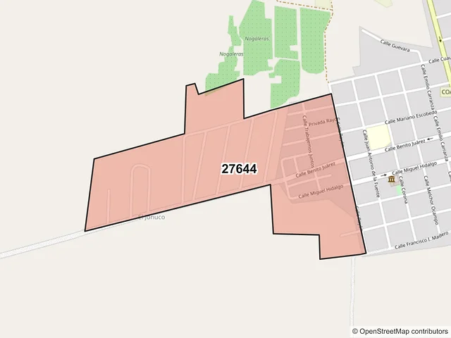 Mapa del código postal 27644, Cuatro Ciénegas, Coahuila de Zaragoza