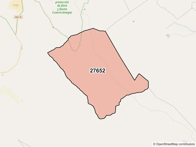 Mapa del código postal 27652, Cuatro Ciénegas, Coahuila de Zaragoza
