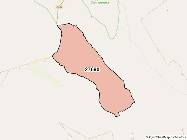 Mapa del código postal 27690, Cuatro Ciénegas, Coahuila de Zaragoza
