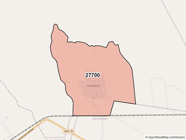Mapa del código postal 27700, Lamadrid, Coahuila de Zaragoza