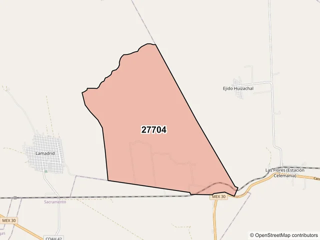 Mapa del código postal 27704, Lamadrid, Coahuila de Zaragoza