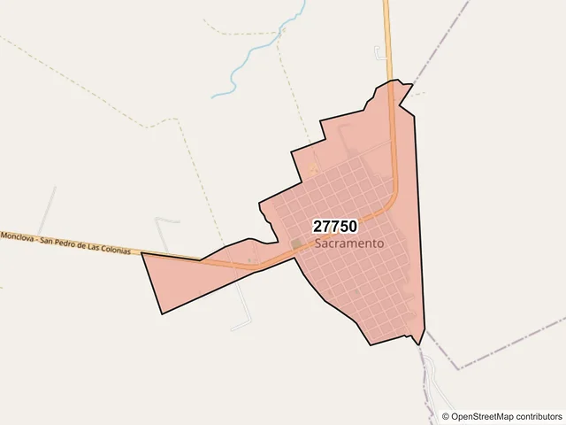 Mapa del código postal 27750, Sacramento, Coahuila de Zaragoza