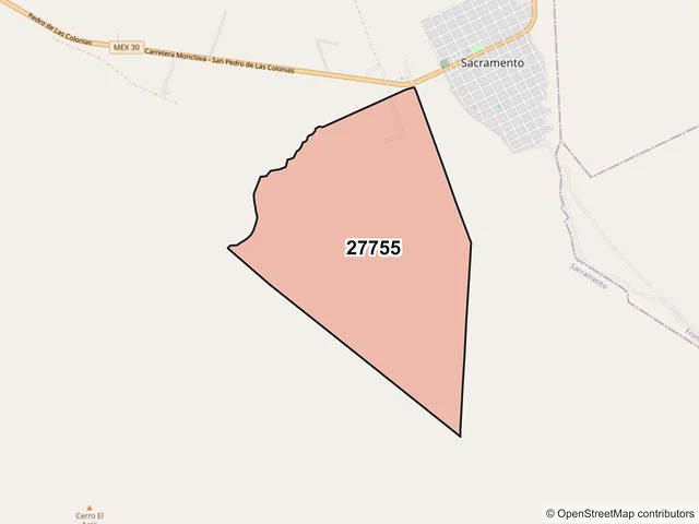 Mapa del código postal 27755, Sacramento, Coahuila de Zaragoza