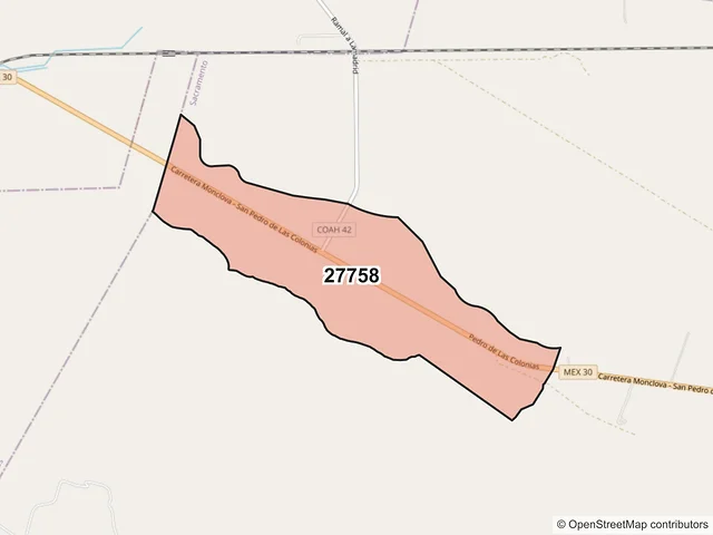 Mapa del código postal 27758, Sacramento, Coahuila de Zaragoza