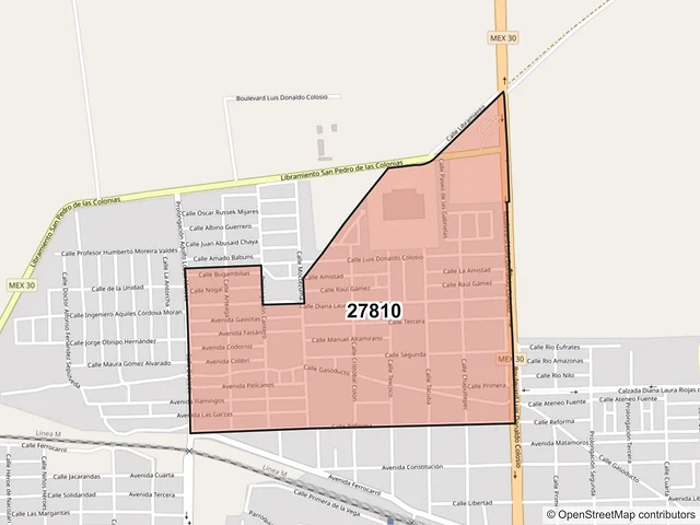 Mapa del código postal 27810, San Pedro, Coahuila de Zaragoza