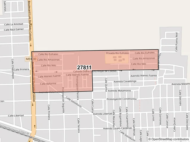 Mapa del código postal 27811, San Pedro, Coahuila de Zaragoza