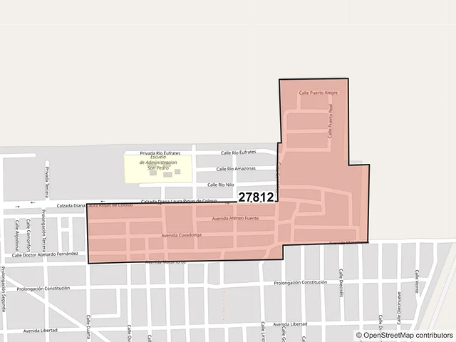 Mapa del código postal 27812, San Pedro, Coahuila de Zaragoza