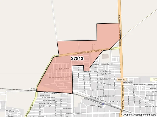 Mapa del código postal 27813, San Pedro, Coahuila de Zaragoza