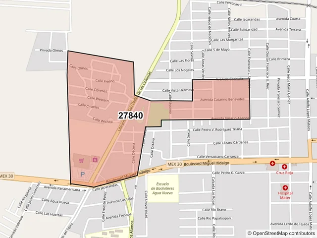Mapa del código postal 27840, San Pedro, Coahuila de Zaragoza