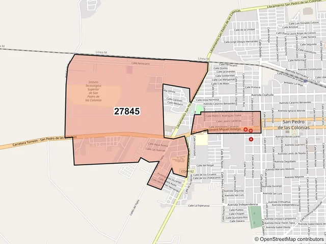 Mapa del código postal 27845, San Pedro, Coahuila de Zaragoza