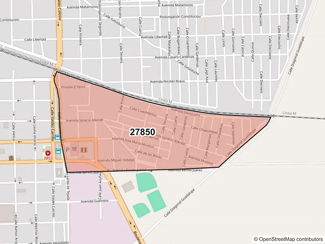 Mapa del código postal 27850, San Pedro, Coahuila de Zaragoza