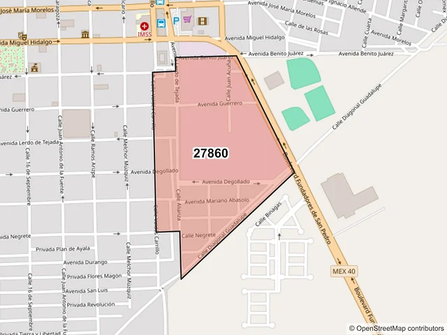 Mapa del código postal 27860, San Pedro, Coahuila de Zaragoza