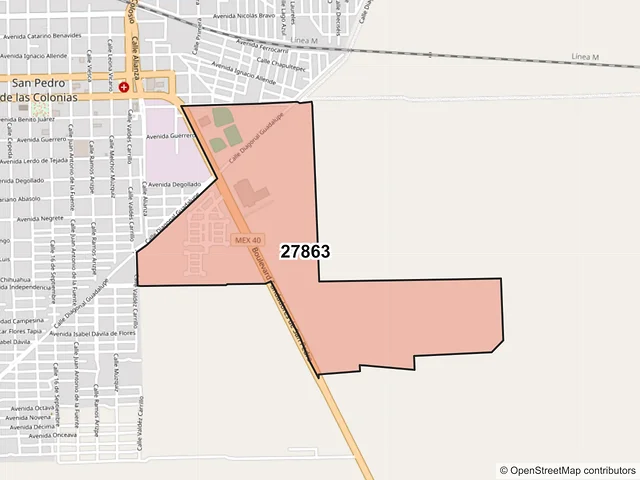 Mapa del código postal 27863, San Pedro, Coahuila de Zaragoza