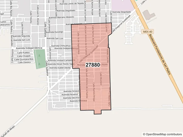 Mapa del código postal 27880, San Pedro, Coahuila de Zaragoza