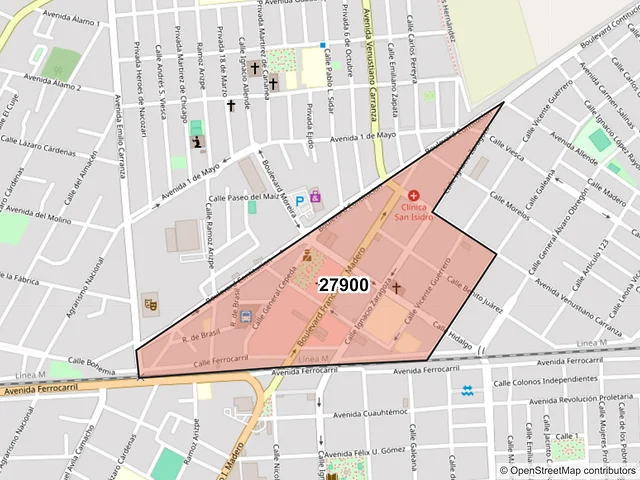 Mapa del código postal 27900, Francisco I. Madero, Coahuila de Zaragoza