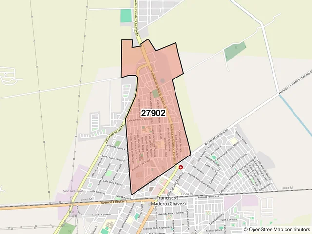 Mapa del código postal 27902, Francisco I. Madero, Coahuila de Zaragoza