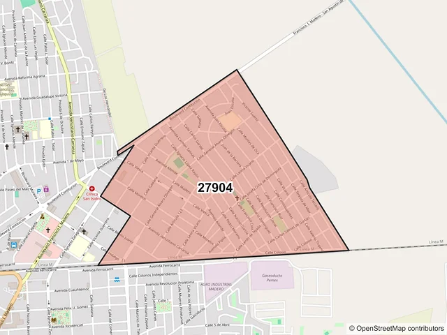 Mapa del código postal 27904, Francisco I. Madero, Coahuila de Zaragoza