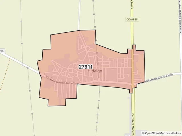 Mapa del código postal 27911, Francisco I. Madero, Coahuila de Zaragoza