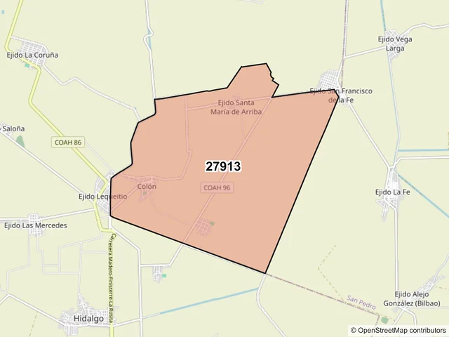 Mapa del código postal 27913, Francisco I. Madero, Coahuila de Zaragoza