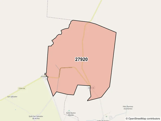 Mapa del código postal 27920, Francisco I. Madero, Coahuila de Zaragoza