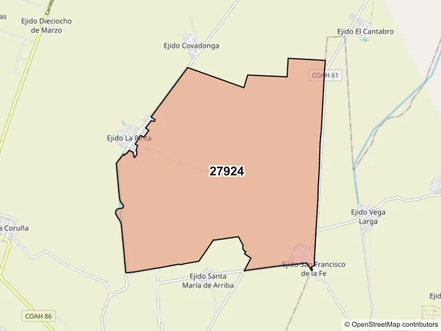 Mapa del código postal 27924, Francisco I. Madero, Coahuila de Zaragoza