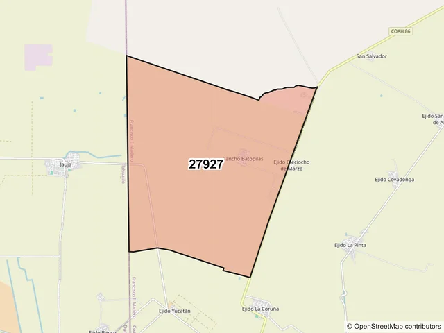 Mapa del código postal 27927, Francisco I. Madero, Coahuila de Zaragoza