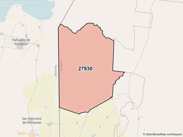 Mapa del código postal 27930, Francisco I. Madero, Coahuila de Zaragoza
