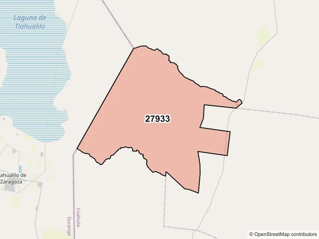 Mapa del código postal 27933, Francisco I. Madero, Coahuila de Zaragoza