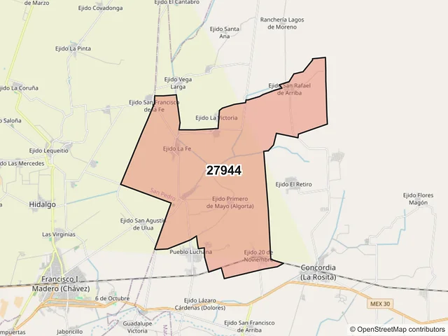 Mapa del código postal 27944, San Pedro, Coahuila de Zaragoza