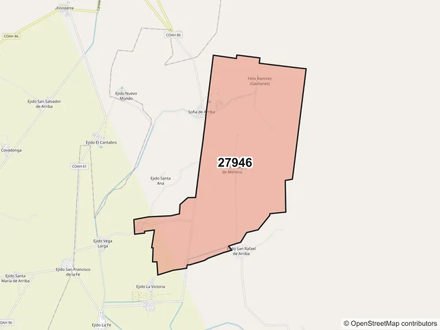 Mapa del código postal 27946, San Pedro, Coahuila de Zaragoza