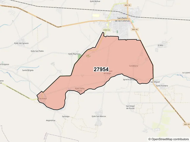 Mapa del código postal 27954, San Pedro, Coahuila de Zaragoza