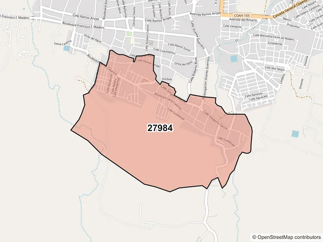 Mapa del código postal 27984, Parras, Coahuila de Zaragoza