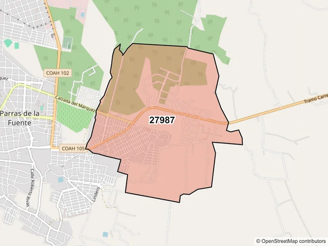 Mapa del código postal 27987, Parras, Coahuila de Zaragoza