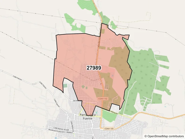 Mapa del código postal 27989, Parras, Coahuila de Zaragoza