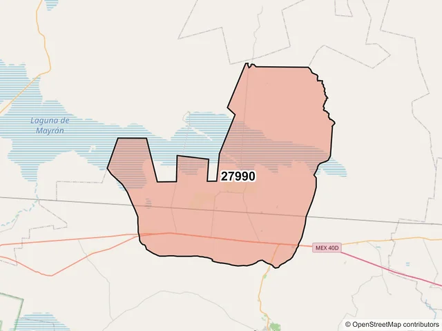 Mapa del código postal 27990, Parras, Coahuila de Zaragoza