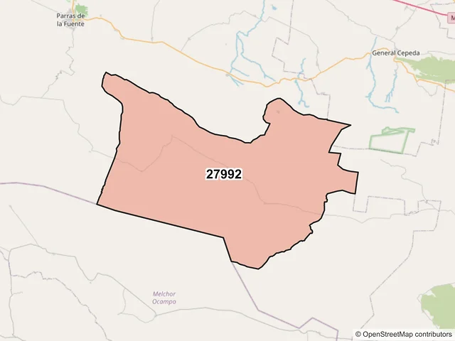 Mapa del código postal 27992, Parras, Coahuila de Zaragoza
