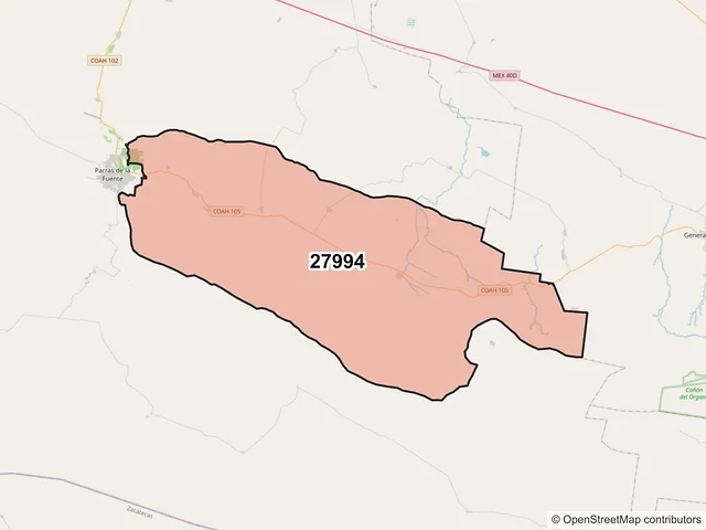Mapa del código postal 27994, Parras, Coahuila de Zaragoza